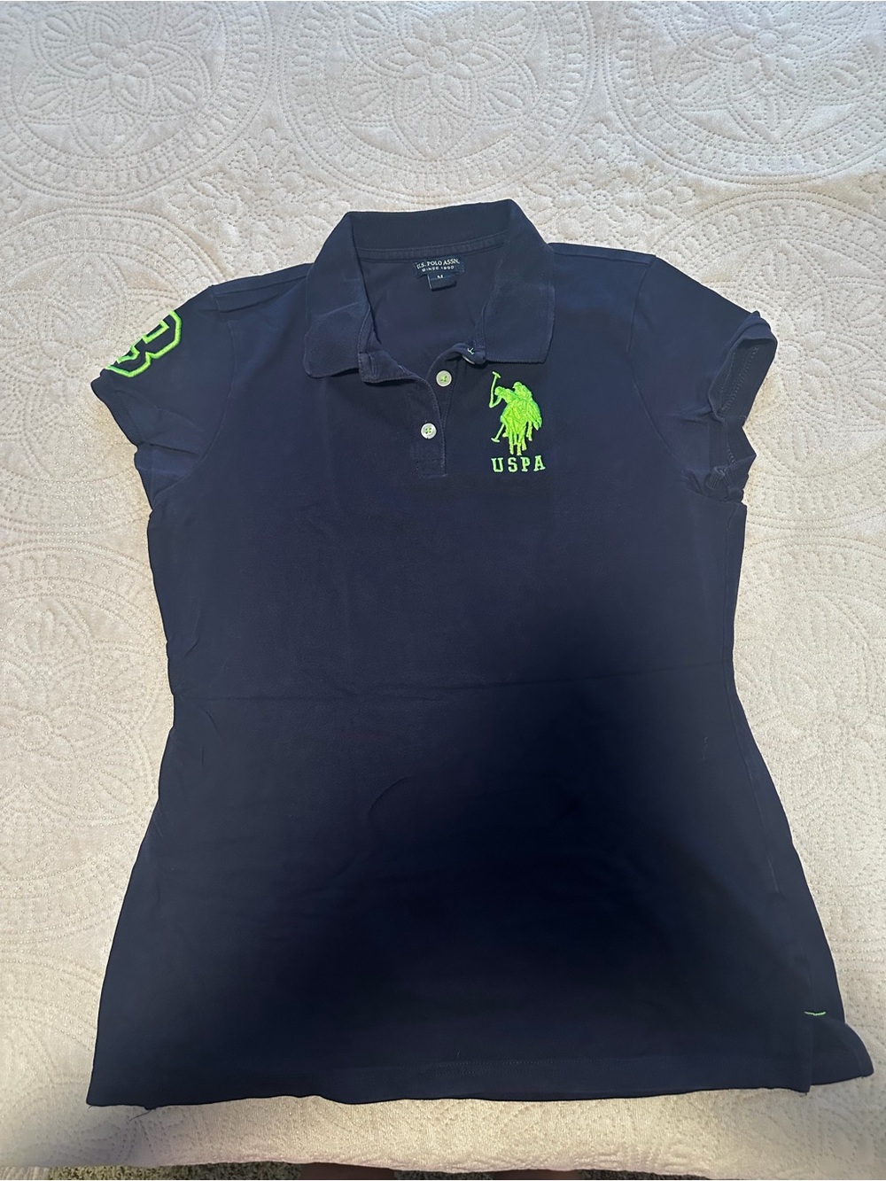U.S. Polo Assn. Navy Polo with Neon Green Logo